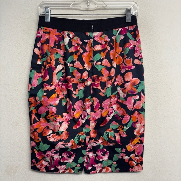 Ann Taylor Floral Midi Skirt Pencil 2 Navy Blue Pink - Picture 2 of 7